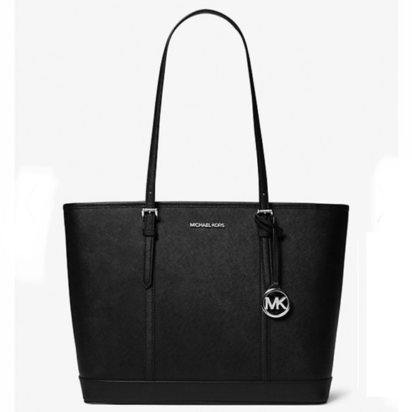 MICHAEL KORS BLACK COLOR JET SET TRAVEL LARGE SAFFIANO LEATHER TOTE BAG - Picture 6 of 13